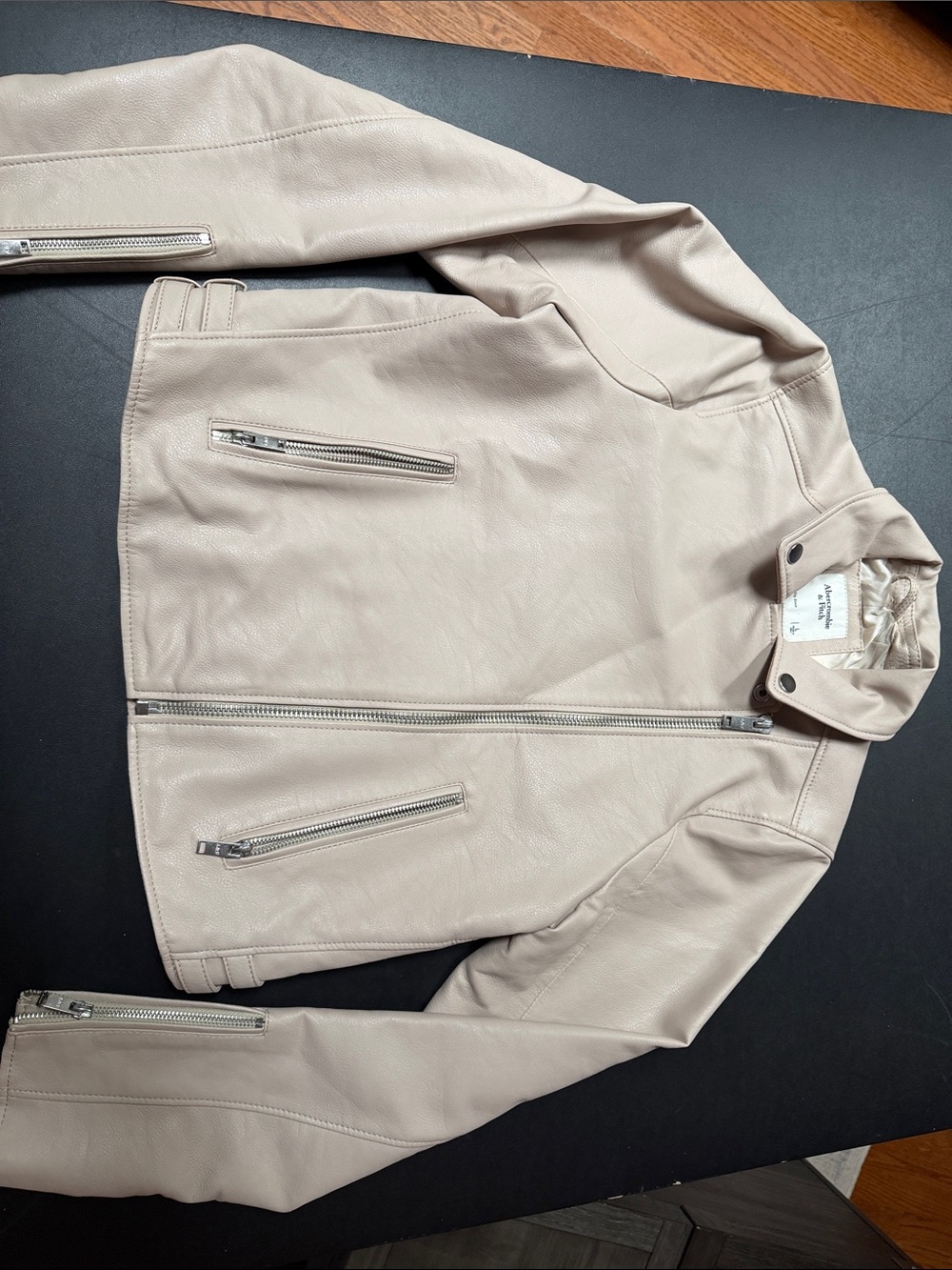 Women’s Lightweight Faux Leather Biker Jacket - Cream